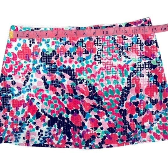 LILLY PULITZER TATE CAMEO WHITE SWEET NOTHING SEQUIN FLORAL MINI SKIRT‎ 0 EUC - Picture 8 of 12